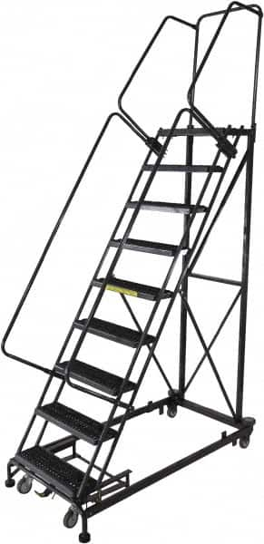 Ballymore - 123" 9 Step Ladder - Rolling Safety Ladder, 600 Lb Capacity, 90" Platform Height, 32" Base Width x 75" Base Depth, Serrated - Americas Industrial Supply