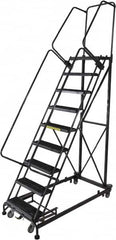 Ballymore - 123" 9 Step Ladder - Rolling Safety Ladder, 600 Lb Capacity, 90" Platform Height, 32" Base Width x 75" Base Depth, Serrated - Americas Industrial Supply