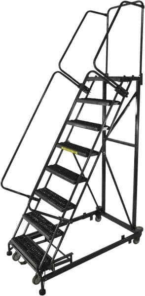 Ballymore - 113" 8 Step Ladder - Rolling Safety Ladder, 600 Lb Capacity, 80" Platform Height, 32" Base Width x 68" Base Depth, Serrated - Americas Industrial Supply