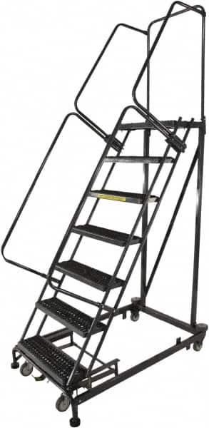 Ballymore - 103" 7 Step Ladder - Rolling Safety Ladder, 600 Lb Capacity, 70" Platform Height, 32" Base Width x 62" Base Depth, Expanded Metal Tread - Americas Industrial Supply