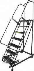 Ballymore - 103" 7 Step Ladder - Rolling Safety Ladder, 600 Lb Capacity, 70" Platform Height, 32" Base Width x 62" Base Depth, Perforated Tread - Americas Industrial Supply