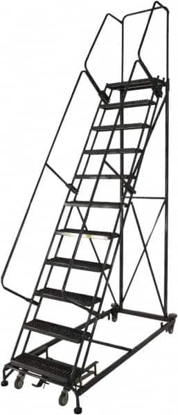 Ballymore - 133" 10 Step Ladder - Rolling Safety Ladder, 600 Lb Capacity, 100" Platform Height, 32" Base Width x 81" Base Depth, Expanded Metal Tread - Americas Industrial Supply