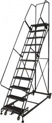 Ballymore - 133" 10 Step Ladder - Rolling Safety Ladder, 600 Lb Capacity, 100" Platform Height, 32" Base Width x 81" Base Depth, Perforated Tread - Americas Industrial Supply