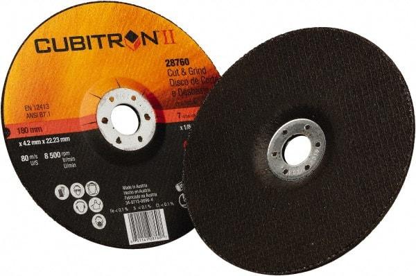 3M - 36 Grit, 7" Wheel Diam, 1/8" Wheel Thickness, 7/8" Arbor Hole, Type 27 Depressed Center Wheel - Ceramic, 8,500 Max RPM - Americas Industrial Supply
