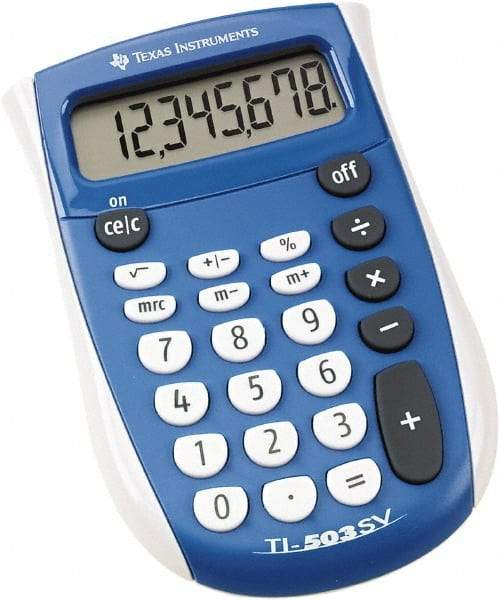 Texas Instruments - LCD Handheld Calculator - 2-5/8 x 4-3/8 Display Size, Blue & White, Battery Powered, 1" Long x 4-1/2" Wide - Americas Industrial Supply