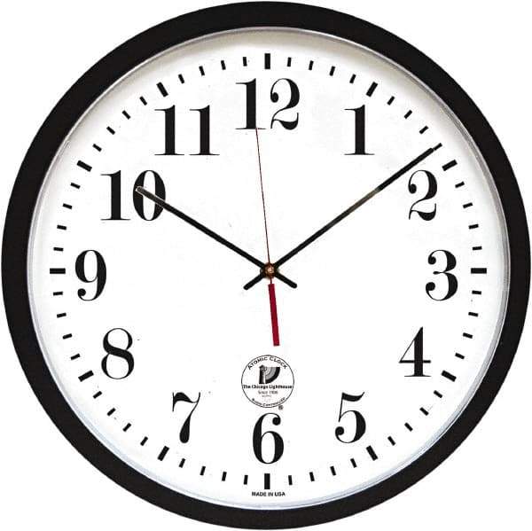 Chicago Lighthouse - 14-1/2 Inch Diameter, White Face, Dial Wall Clock - Analog Display, Black Case, Runs on AA Battery - Americas Industrial Supply