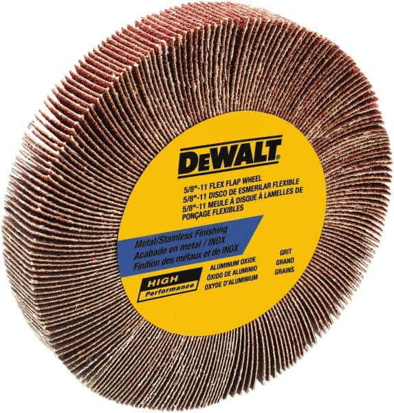 DeWALT - 4-1/2" Diam, 120 Grit Aluminum Oxide Unmounted Flap Wheel - 5/8-11 Thread, 1-1/8" Wide, Coated, Fine Grade, 13,300 Max RPM - Americas Industrial Supply