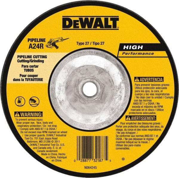 DeWALT - 24 Grit, 6" Wheel Diam, 1/8" Wheel Thickness, Type 27 Depressed Center Wheel - Aluminum Oxide, 10,100 Max RPM, Compatible with Angle Grinder - Americas Industrial Supply