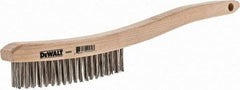 DeWALT - 19 Rows x 3 Columns Stainless Steel Scratch Brush - 13-11/16" OAL, 1-1/8" Trim Length, Wood Curved Handle - Americas Industrial Supply