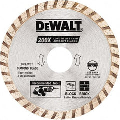 DeWALT - 4" Diam, 5/8 & 7/8" Arbor Hole Diam, Wet & Dry Cut Saw Blade - Diamond Matrix, Standard Round Arbor - Americas Industrial Supply