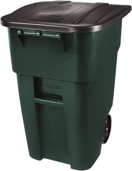 Rubbermaid - 50 Gal Green Square Trash Can - Polyethylene, 36-1/2" High x 28-1/2" Long x 23.38" Wide - Americas Industrial Supply