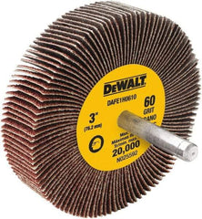 DeWALT - 3" Diam x 1" Face Width, Medium Aluminum Oxide Coated Mounted Flap Wheel - 1/4" Shank Mount, 60 Grit, Cloth Backing, 20,000 Max RPM - Americas Industrial Supply
