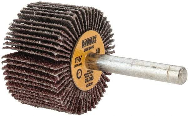 DeWALT - 1-1/2" Diam x 1" Face Width, Coarse Aluminum Oxide Coated Mounted Flap Wheel - 1/4" Shank Mount, 40 Grit, Cloth Backing, 25,000 Max RPM - Americas Industrial Supply