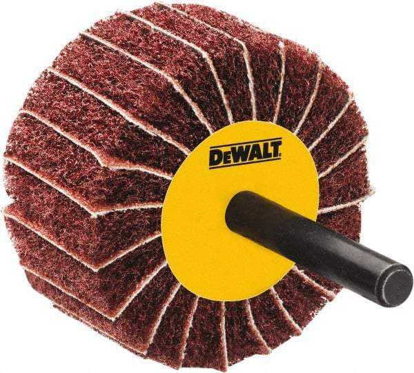 DeWALT - 3" Diam x 1-3/4" Face Width, Fine Aluminum Oxide Coated Mounted Flap Wheel - 1/4" Shank Mount, 100 Grit, Interleaf, Cloth Backing, 25,000 Max RPM - Americas Industrial Supply