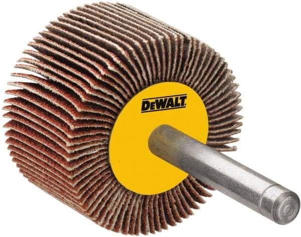 DeWALT - 2" Diam x 3/4" Face Width, Fine Aluminum Oxide Coated Mounted Flap Wheel - 1/4" Shank Mount, 120 Grit, Cloth Backing, 25,000 Max RPM - Americas Industrial Supply