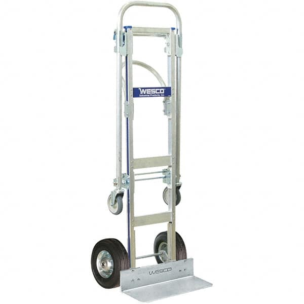 Wesco Industrial Products - 600 Lb Capacity 61-3/4" OAH Hand Truck - 16 x 12" Base Plate, Continuous Handle, Aluminum, Semi-Pneumatic Wheels - Americas Industrial Supply