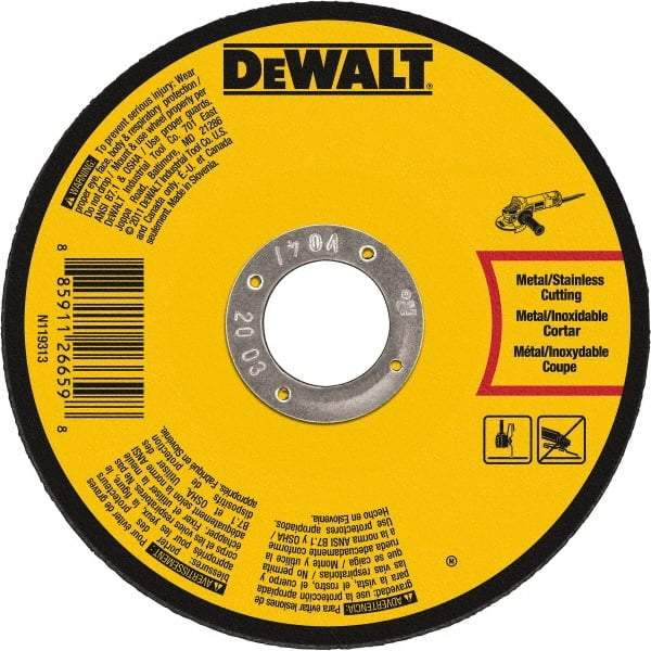 DeWALT - 7" 60 Grit Aluminum Oxide Cutoff Wheel - 0.045" Thick, 7/8" Arbor, 8,700 Max RPM, Use with Angle Grinders - Americas Industrial Supply