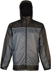 Viking - Size L, Charcoal & Blue, Rain, Wind Resistant Rain Jacket - 43" Chest, 3 Pockets, Attached Hood - Americas Industrial Supply
