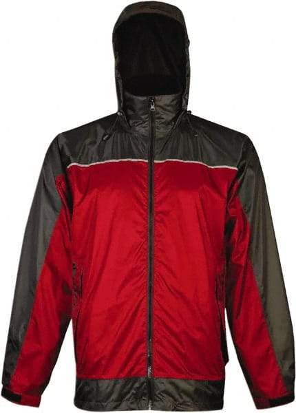 Viking - Size 2XL, Red & Charcoal, Rain, Wind Resistant Rain Jacket - 51" Chest, 3 Pockets, Attached Hood - Americas Industrial Supply