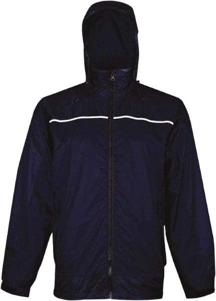 Viking - Size M, Navy, Rain, Wind Resistant Rain Jacket - 40" Chest, 3 Pockets, Attached Hood - Americas Industrial Supply