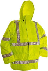 Viking - Size 4XL, High Visibility Lime, Rain, Wind Resistant Jacket - 58" Chest, 3 Pockets, Detachable Hood - Americas Industrial Supply