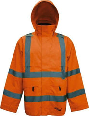 Viking - Size 4XL, High Visibility Orange, Rain, Wind Resistant Jacket - 58" Chest, 4 Pockets, Detachable Hood - Americas Industrial Supply