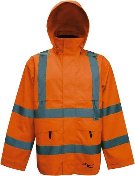 Viking - Size 3XL, High Visibility Orange, Rain, Wind Resistant Jacket - 55" Chest, 4 Pockets, Detachable Hood - Americas Industrial Supply