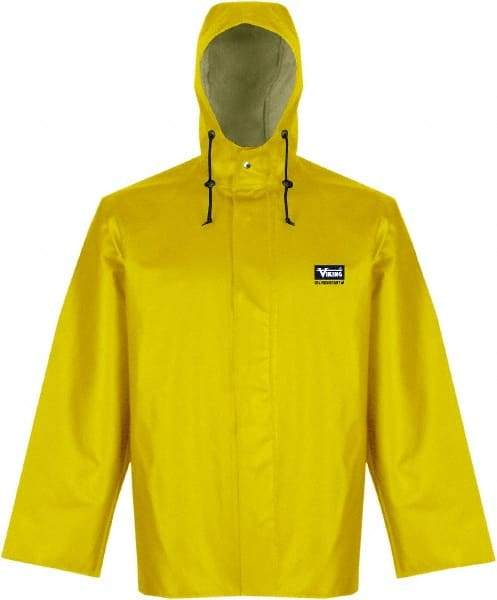 Viking - Size S, Yellow, Rain, Chemical, Wind Resistant Jacket - 37" Chest, Detachable Hood - Americas Industrial Supply