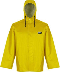 Viking - Size L, Yellow, Rain, Chemical, Wind Resistant Jacket - 43" Chest, Detachable Hood - Americas Industrial Supply