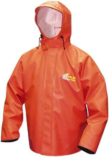 Viking - Size L, Orange, Rain, Chemical, Wind Resistant Jacket - 43" Chest, Attached Hood - Americas Industrial Supply