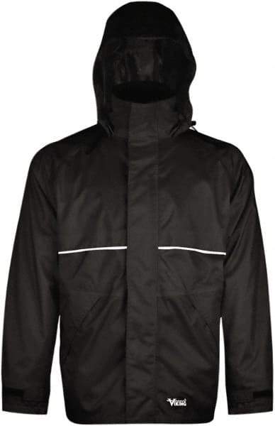 Viking - Size 3XL, Black, Rain, Wind Resistant Jacket - 55" Chest, 3 Pockets, Detachable Hood - Americas Industrial Supply