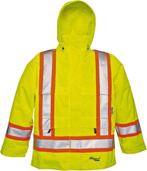 Viking - Size XL, High Visibility Lime, Rain, Wind Resistant Jacket - 47" Chest, Detachable Hood - Americas Industrial Supply