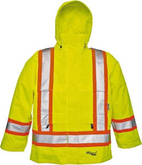 Viking - Size 3XL, High Visibility Lime, Rain, Wind Resistant Jacket - 55" Chest, Detachable Hood - Americas Industrial Supply