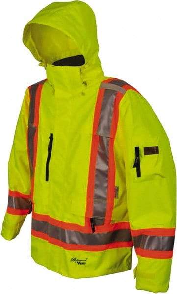 Viking - Size L, High Visibility Lime, Rain, Wind Resistant Jacket - 43" Chest, 4 Pockets, Detachable Hood - Americas Industrial Supply