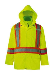 Viking - Size 2XL, High Visibility Lime, Rain, Wind Resistant Jacket - 51" Chest, 3 Pockets, Detachable Hood - Americas Industrial Supply