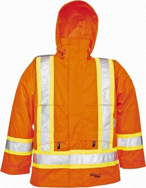 Viking - Size S, High Visibility Orange, Rain, Wind Resistant Jacket - 37" Chest, Detachable Hood - Americas Industrial Supply