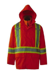 Viking - Size S, High Visibility Orange, Rain, Wind Resistant Jacket - 37" Chest, 3 Pockets, Detachable Hood - Americas Industrial Supply