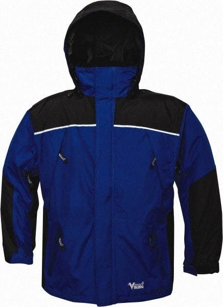 Viking - Size 4XL, Charcoal & Royal Blue, Rain, Wind Resistant Jacket - 58" Chest, 5 Pockets, Detachable Hood - Americas Industrial Supply