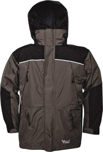 Viking - Size 3XL, Gray & Charcoal, Rain, Wind Resistant Jacket - 55" Chest, 5 Pockets, Detachable Hood - Americas Industrial Supply