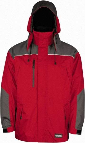 Viking - Size 3XL, Red & Charcoal, Rain, Wind Resistant Jacket - 55" Chest, 5 Pockets, Detachable Hood - Americas Industrial Supply