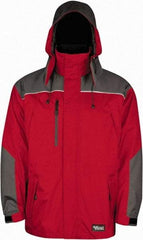 Viking - Size 3XL, Red & Charcoal, Rain, Wind Resistant Jacket - 55" Chest, 5 Pockets, Detachable Hood - Americas Industrial Supply