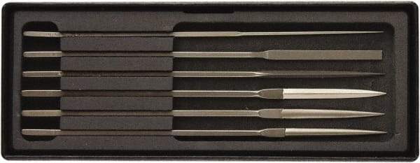 Value Collection - 6 Piece Needle Pattern File Set - Fine Coarseness, Set Includes Comprise, Pillar, Half Round, Crossing, Square, Round, Barrette - Americas Industrial Supply