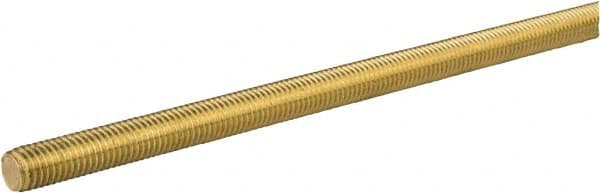 Made in USA - 3/8-24 UNF (Fine), 6' Long, Brass General Purpose Threaded Rod - Uncoated, Right Hand Thread - Americas Industrial Supply