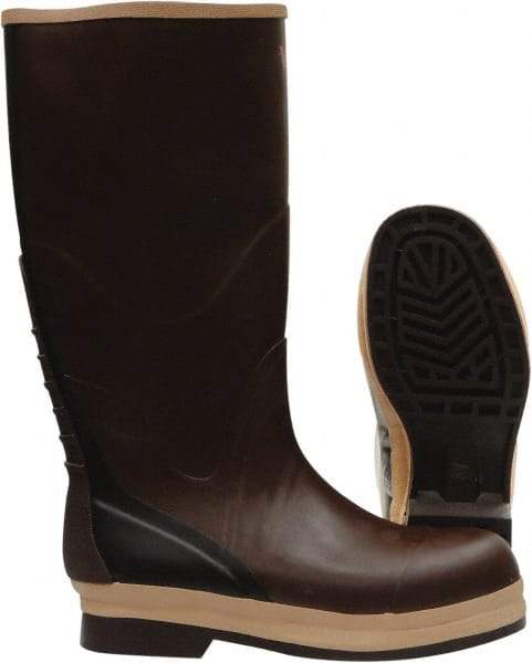 Viking - Men's Size 8 Medium Width Rubber Knee Boot - Brown, Tan, Rubber Upper, Nitrile Rubber Outsole, 16" High, Chemical Resistant, Non-Slip, Waterproof - Americas Industrial Supply