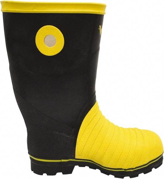 Viking - Men's Size 12 Medium Width Steel Work Boot - Black, Yellow, Rubber Upper, Nitrile Rubber Outsole, 14" High, Non-Slip, Chemical Resistant, Waterproof, Electric Shock Resistant - Americas Industrial Supply