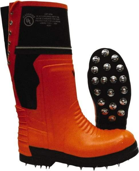 Viking - Men's Size 14 Medium Width Steel Work Boot - Black, Orange, Rubber Upper, Nitrile Rubber Outsole, 15" High, Chemical Resistant, Waterproof, Non-Slip, Cut Resistant - Americas Industrial Supply