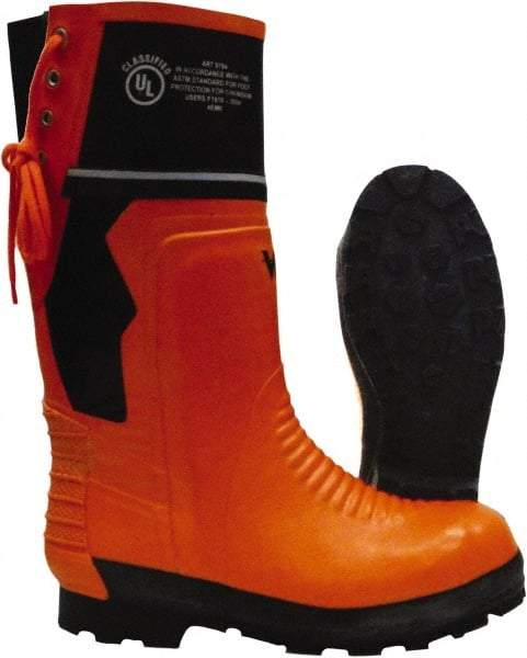 Viking - Men's Size 6 Medium Width Steel Work Boot - Black, Orange, Rubber Upper, Nitrile Rubber Outsole, 15" High, Chemical Resistant, Waterproof, Non-Slip, Cut Resistant - Americas Industrial Supply
