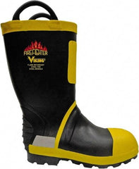 Viking - Men's Size 13 Medium Width Steel Work Boot - Black, Yellow, Rubber Upper, Nitrile Rubber Outsole, 14" High, Non-Slip, Waterproof - Americas Industrial Supply
