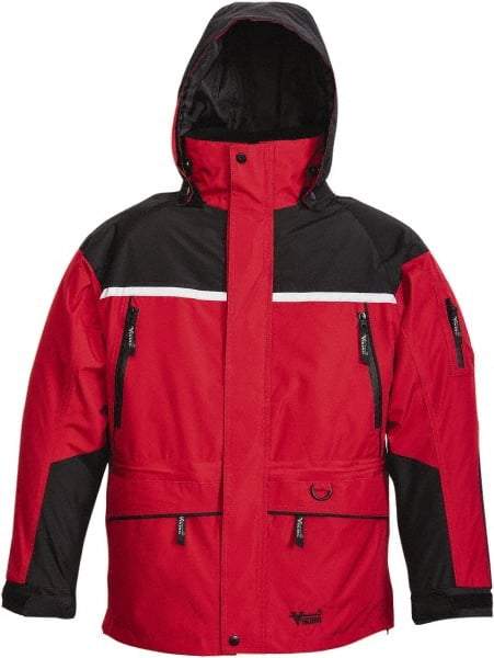Viking - Size XL, Black & Red, Rain, Wind Resistant, Cold Weather Jacket - 47" Chest, 5 Pockets, Detachable Hood - Americas Industrial Supply