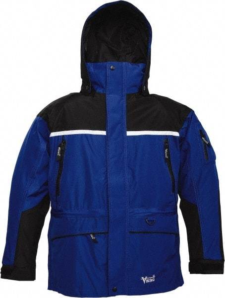 Viking - Size L, Black & Royal Blue, Rain, Wind Resistant, Cold Weather Jacket - 43" Chest, 5 Pockets, Detachable Hood - Americas Industrial Supply